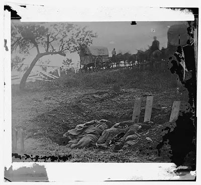 Gettysburg Pennsylvania. Unfinished Confederate graves near the center of the battl