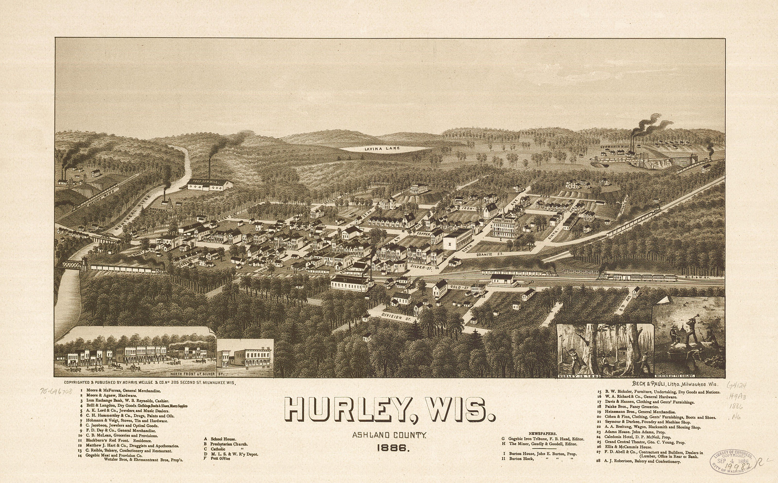 Hurley, Wisconsin, 1886, 1886 — antique map