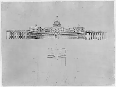 Architectural drawing for alterations to the U.S. Capitol, Washington, D.C. West elevation