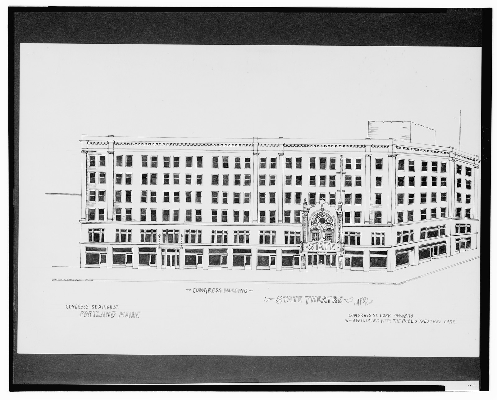[State Theatre and Congress Building, Congress St. and High St., Portland, Maine] / AFD 1930., And Engineering (ADE) Drawings — vintage poster