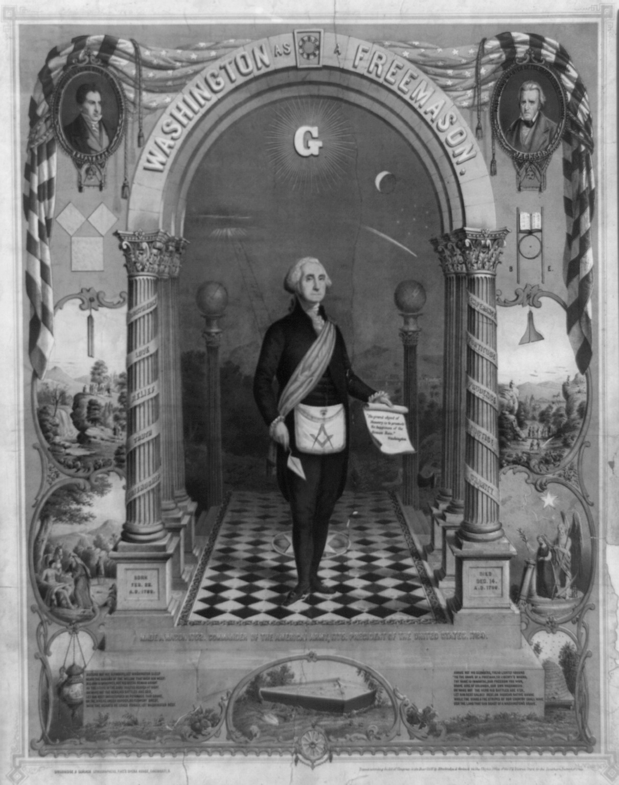 Washington as a Freemason / Strobridge & Gerlach lithographers, Pike's Opera House, Cincinnati, O., c1866. — antique lithograph
