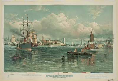New York Harbor with Brooklyn Bridge