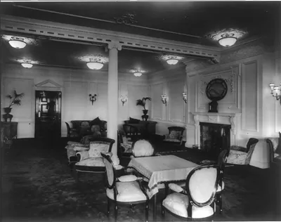 [The S.S. OLYMPIC, 1911: Reading room]