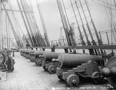 USS Constitution starboard battery from quarterdeck, August 18, 1914