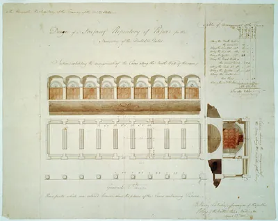 Architectural drawing for a fireproof repository for the Treasury Department, Washington, D.C.