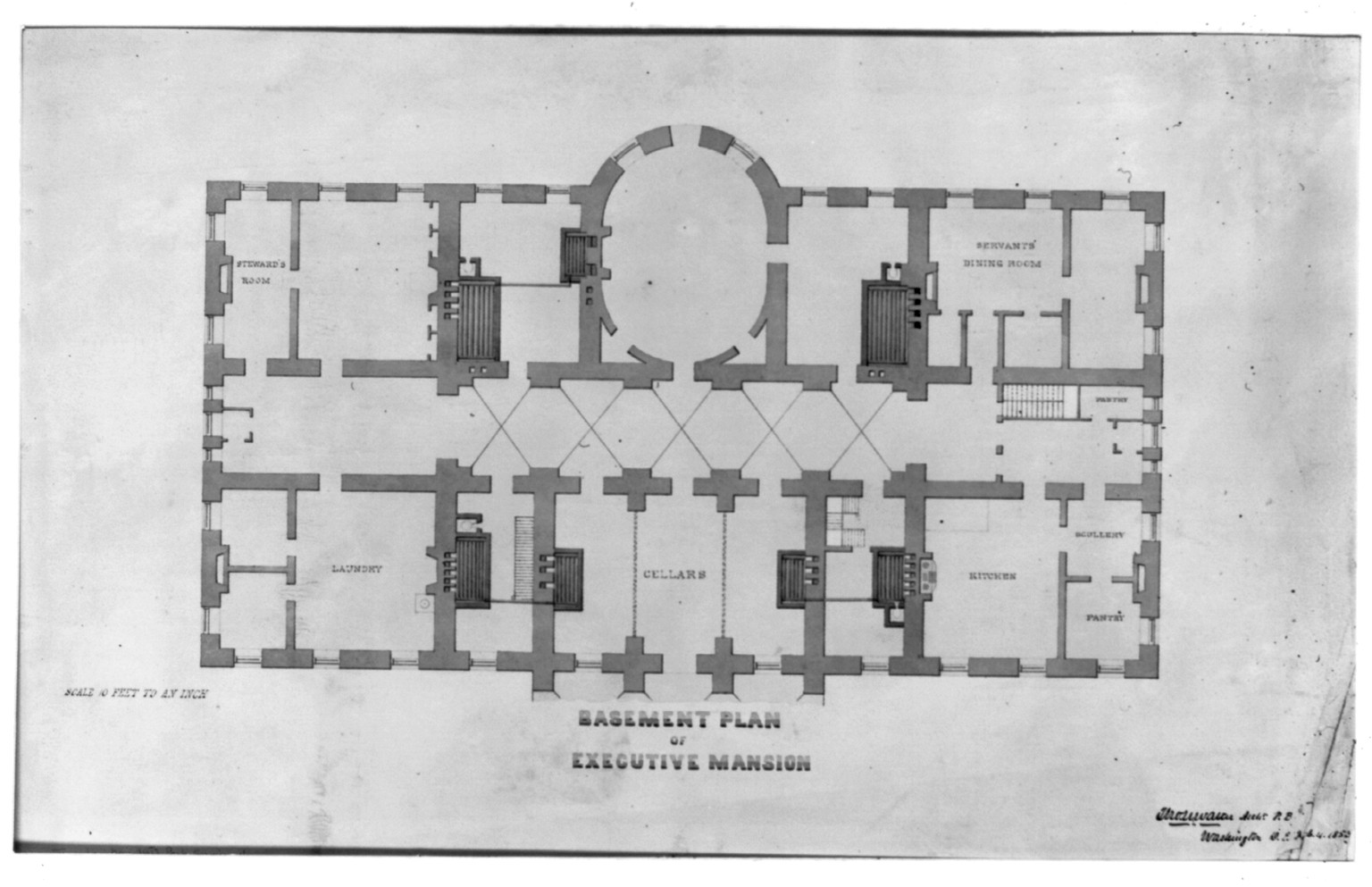 [The White House (Executive Mansion") D.C. Basement plan heating and furnace flues]", ADE - UNIT 2594, no. 1 (D size) [P&P]Check for an online group record (may link to related items) — historic drawing