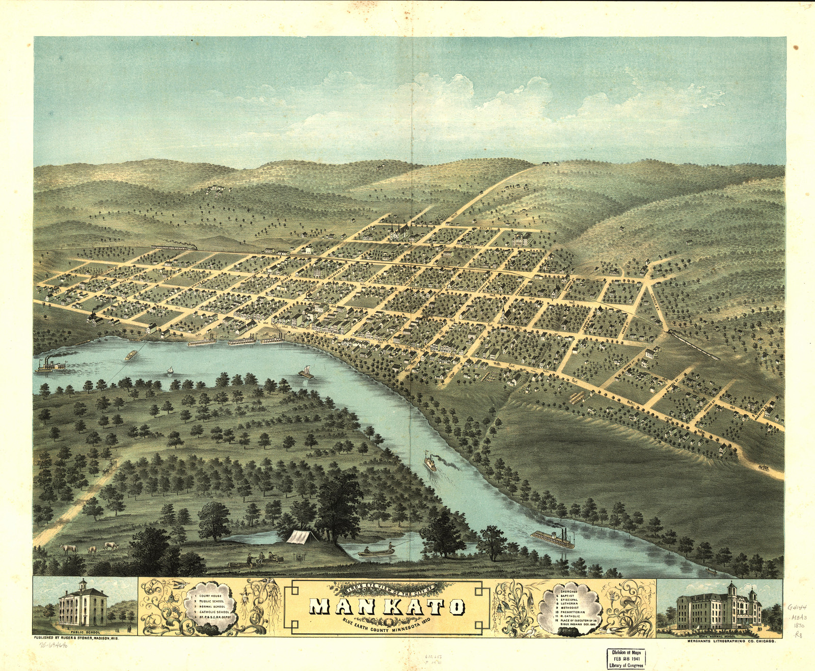 Mankato, Minnesota, 1870, 1870 — antique map