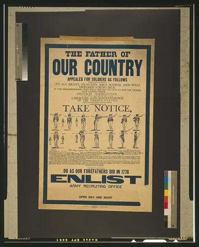 The father of our country appealed for soldiers as follows: to all brave, healthy, able bodied, and well disposed young men [...]