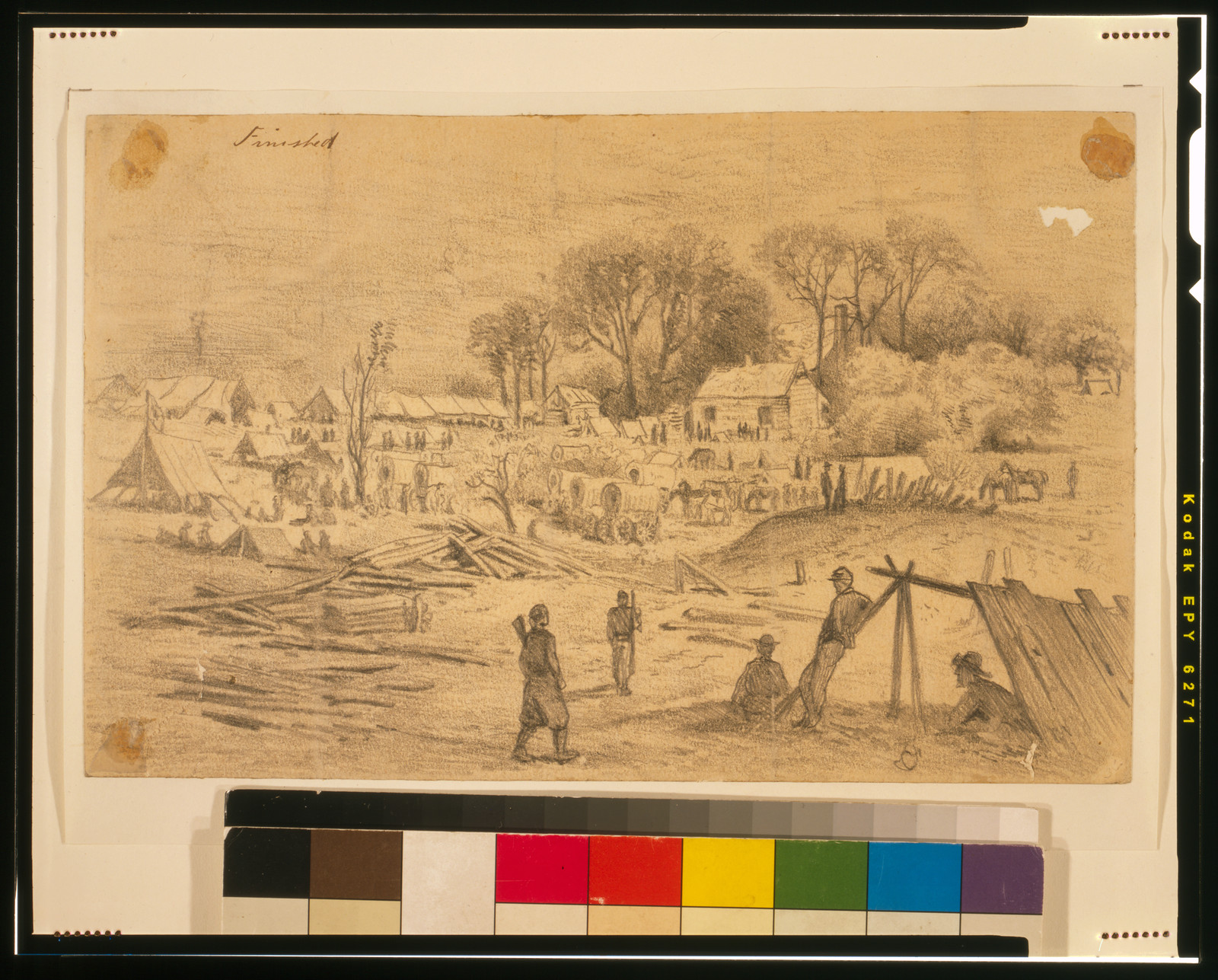 [Field hospital of the 5th Corps (Genl. Warren) at Spotsylvania Court House, Va.] / EF., 1864 May 12. — historic drawing