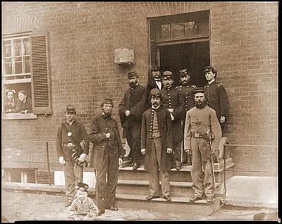 Washington D.C. Officers at door of Seminary Hospital (formerly Georgetown Female S