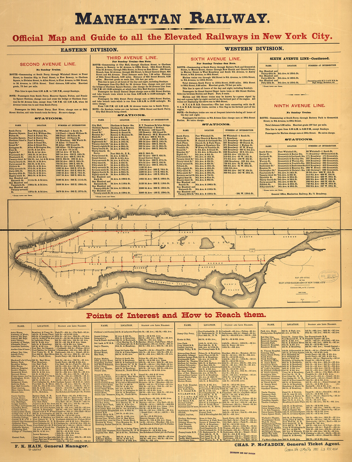 New York City Elevated Railroads, New York, 1891, 1891 — antique map