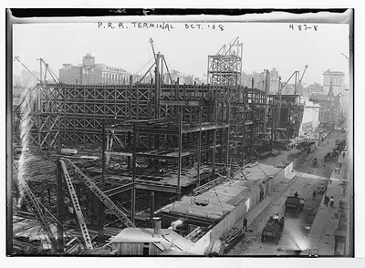 Pennsylvania Railroad Station, in construction, New York