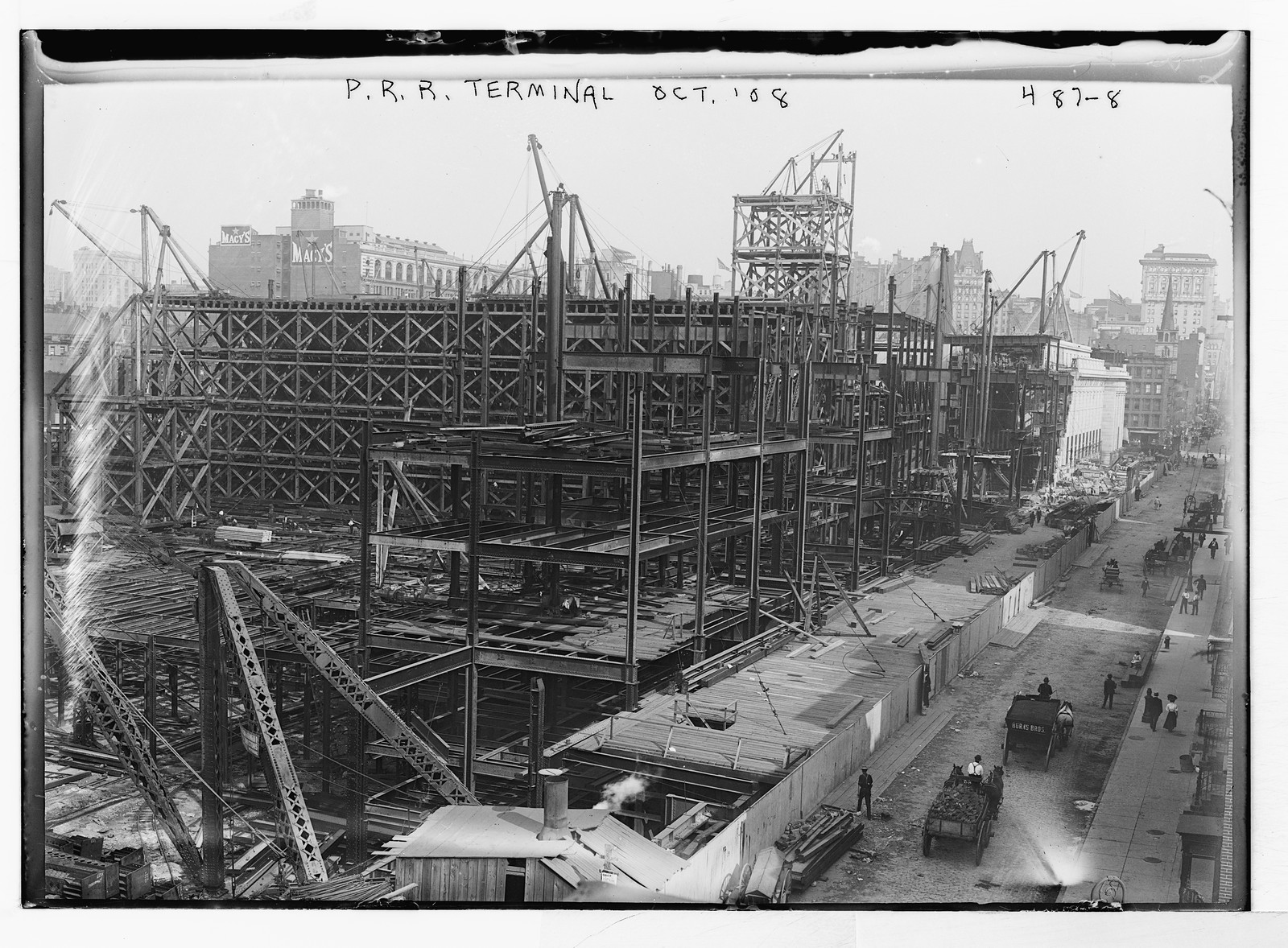 Pennsylvania Railroad Station, in construction, New York, Oct. 1908. — historic photograph