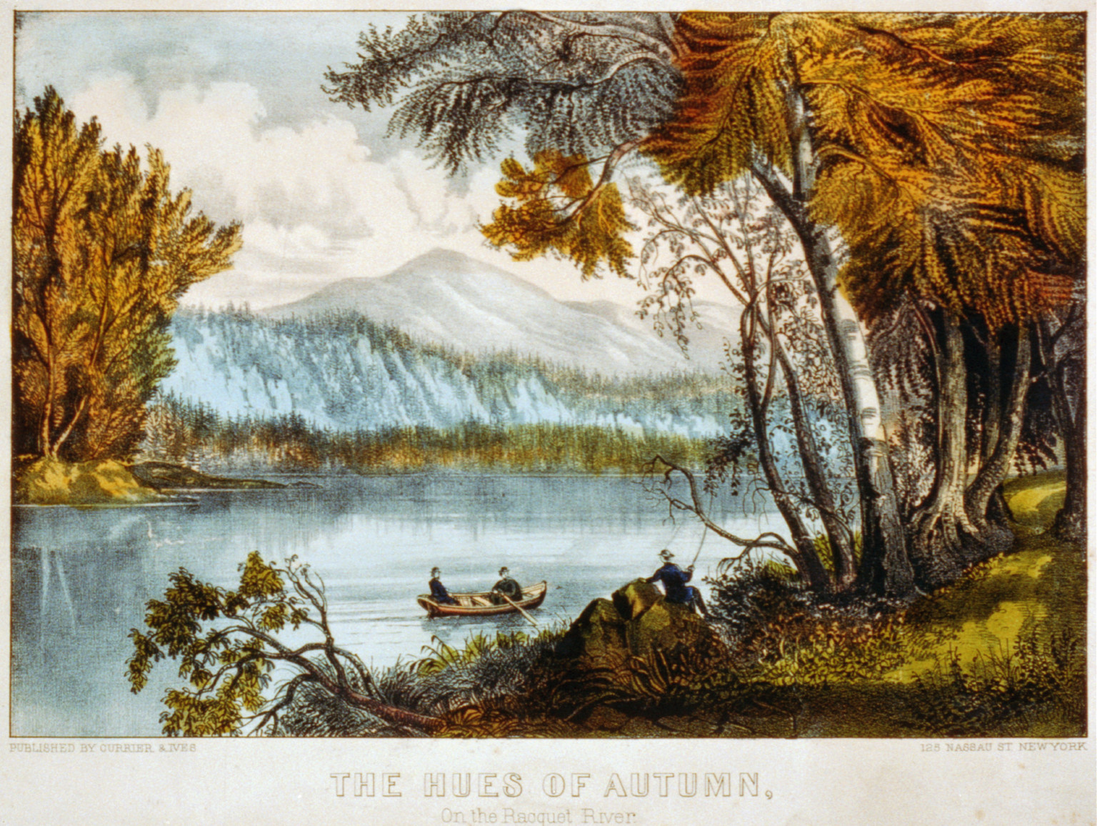 Hues of autumn: on the Racquet River, New York : Published by Currier & Ives, [between 1856 and 1907] — antique lithograph