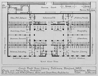 First floor plan of Enoch Pratt Free Library, Baltimore, 1933