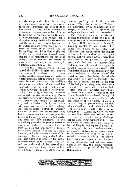 Printed page of text titled Wellesley College