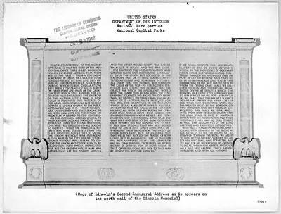 Copy of Lincoln's Second Inaugural Address on the Lincoln Memorial north wall