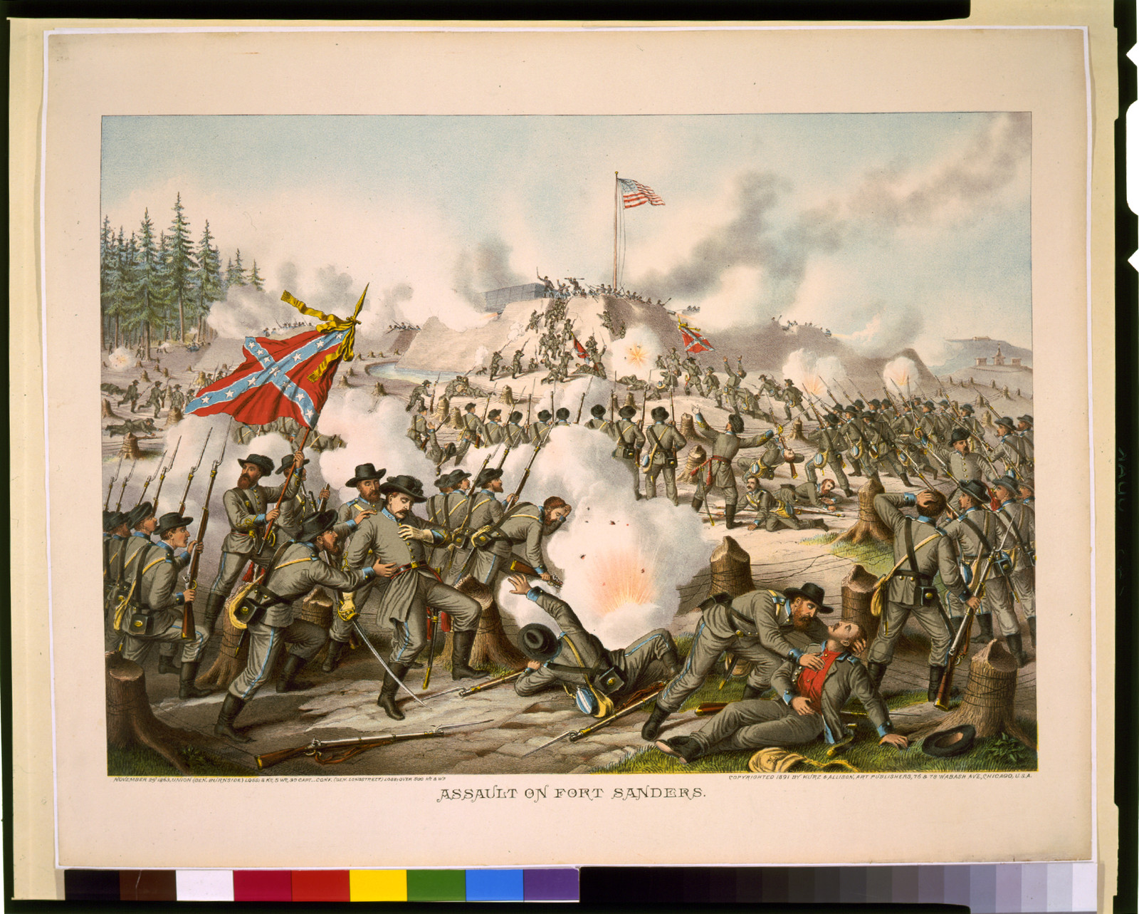 Assault on Fort Sanders, Chicago : Kurz & Allison, Art Publishers, 1891. — antique lithograph