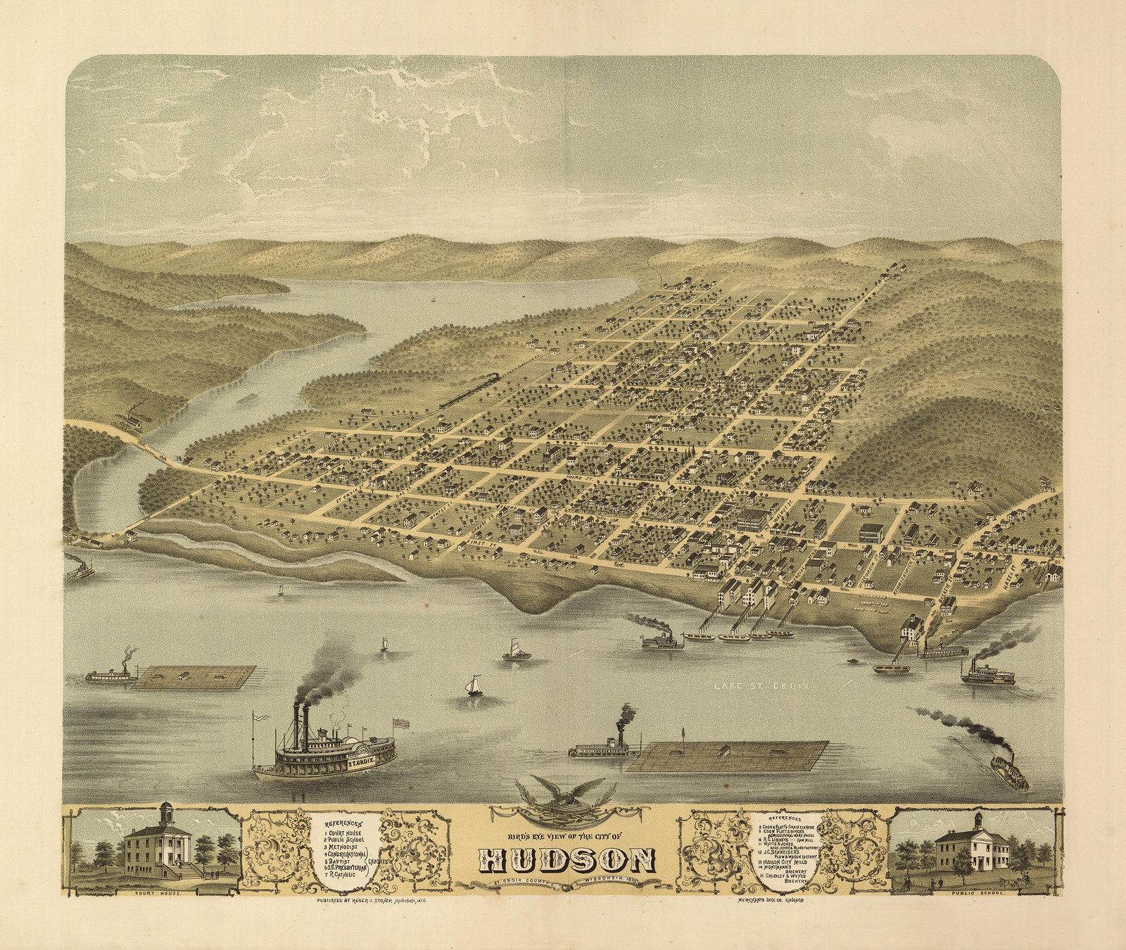 WI Hudson 1870 MAP, 1870 — antique map