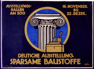 Deutsche Ausstellung Sparsame Baustoffe. Ausstellungshallen am Zoo 16. November bis 22 Dezbr. / Gipkens.
