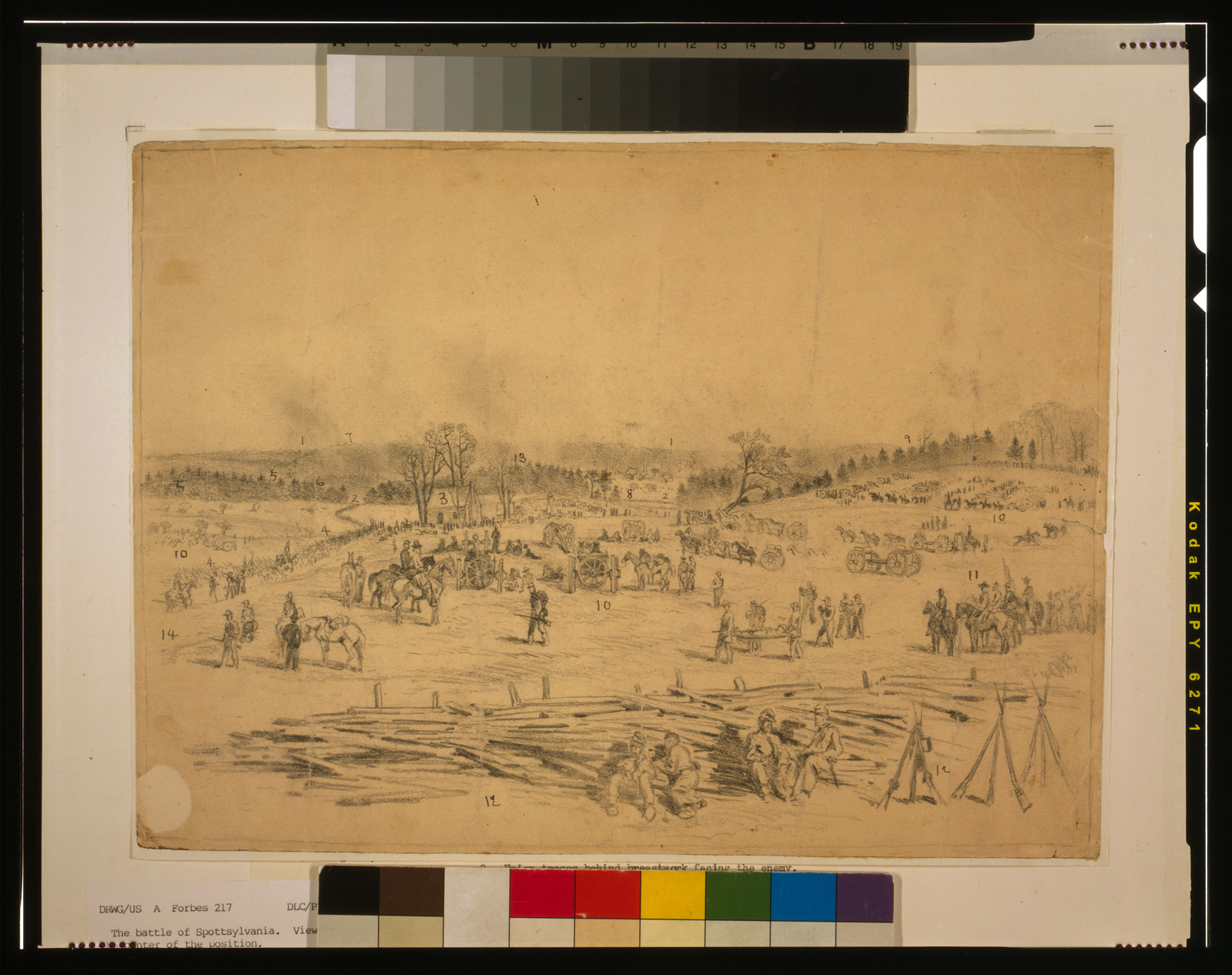 The battle of Spottsylvania [sic]--View of the field from the center of the position / E. Forbes., [1864 May 09] — historic drawing
