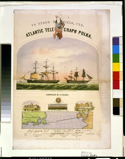 Atlantic telegraph polka The Niagara & Agamemnon commencing to lay the cable / J.H. Bufford's lith.
