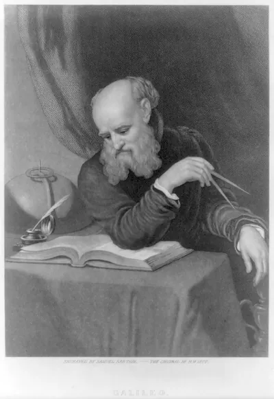 [Galileo, 1564-1642, portrait, working at desk, facing left]