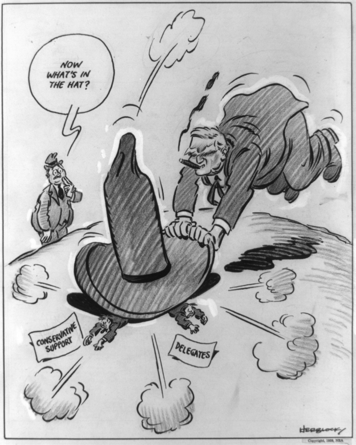 Now what's in the hat?"" — historic drawing