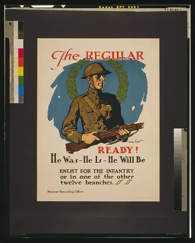The regular - ready! He was - he is - he will be Enlist for the infantry or in one of the other twelve branches / Gordon Grant.