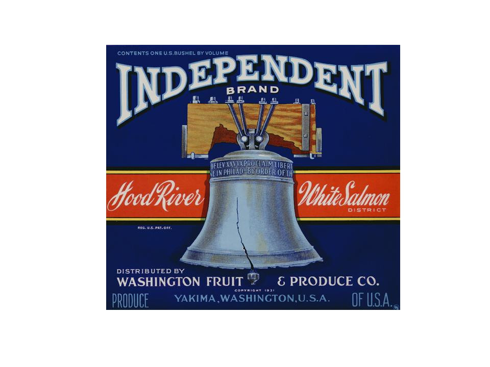Independent Brand fruit crate label, Hood River White Salmon, Yakima — historic image