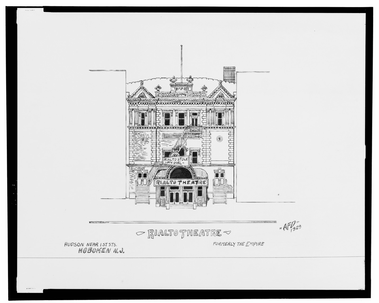 [Rialto Theatre (Rialto Stock Theatre; Empire Theatre), Hudson St. near First St., Hoboken, New Jersey] / AFD 1929., And Engineering (ADE) Drawings — vintage poster