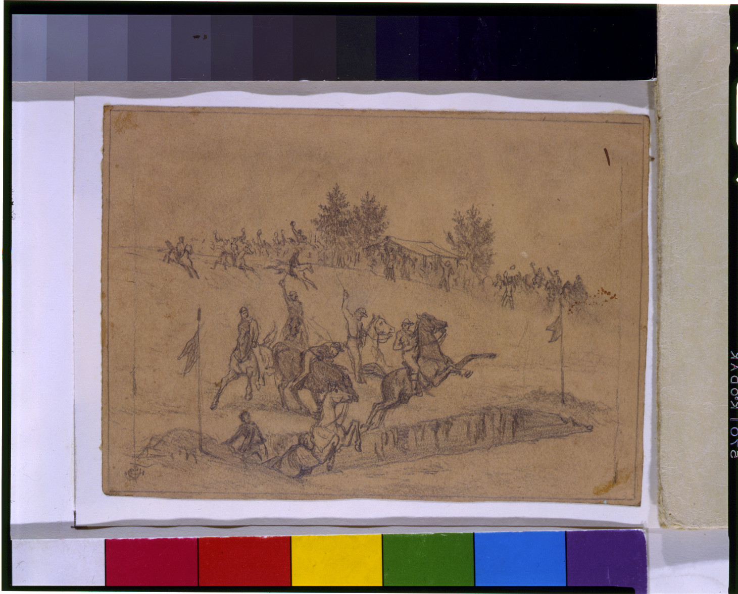 St. Patrick's Day in the army--Jumping the ditch / EF., [1863 Mar. 17] — historic drawing