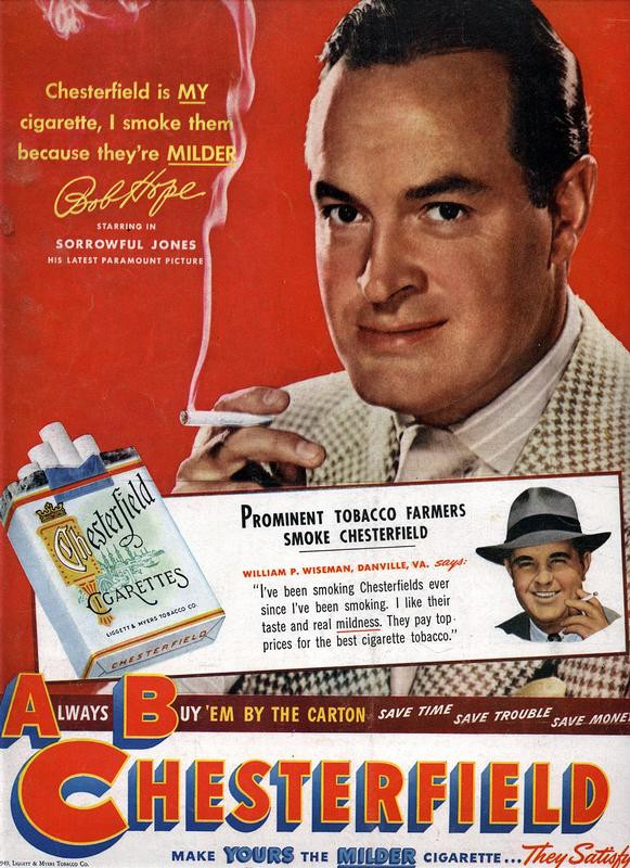 Chesterfield cigarette advertisement starring Bob Hope — historic image