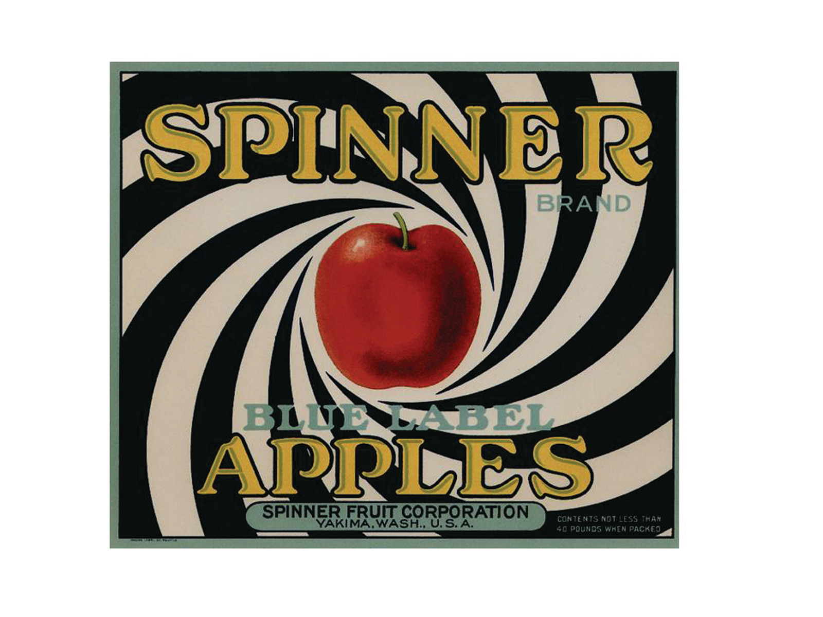 Spinner Brand Blue Label Apples crate label, Yakima, Wash. — historic image