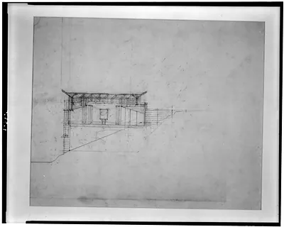 Pencil architectural section drawing of a building