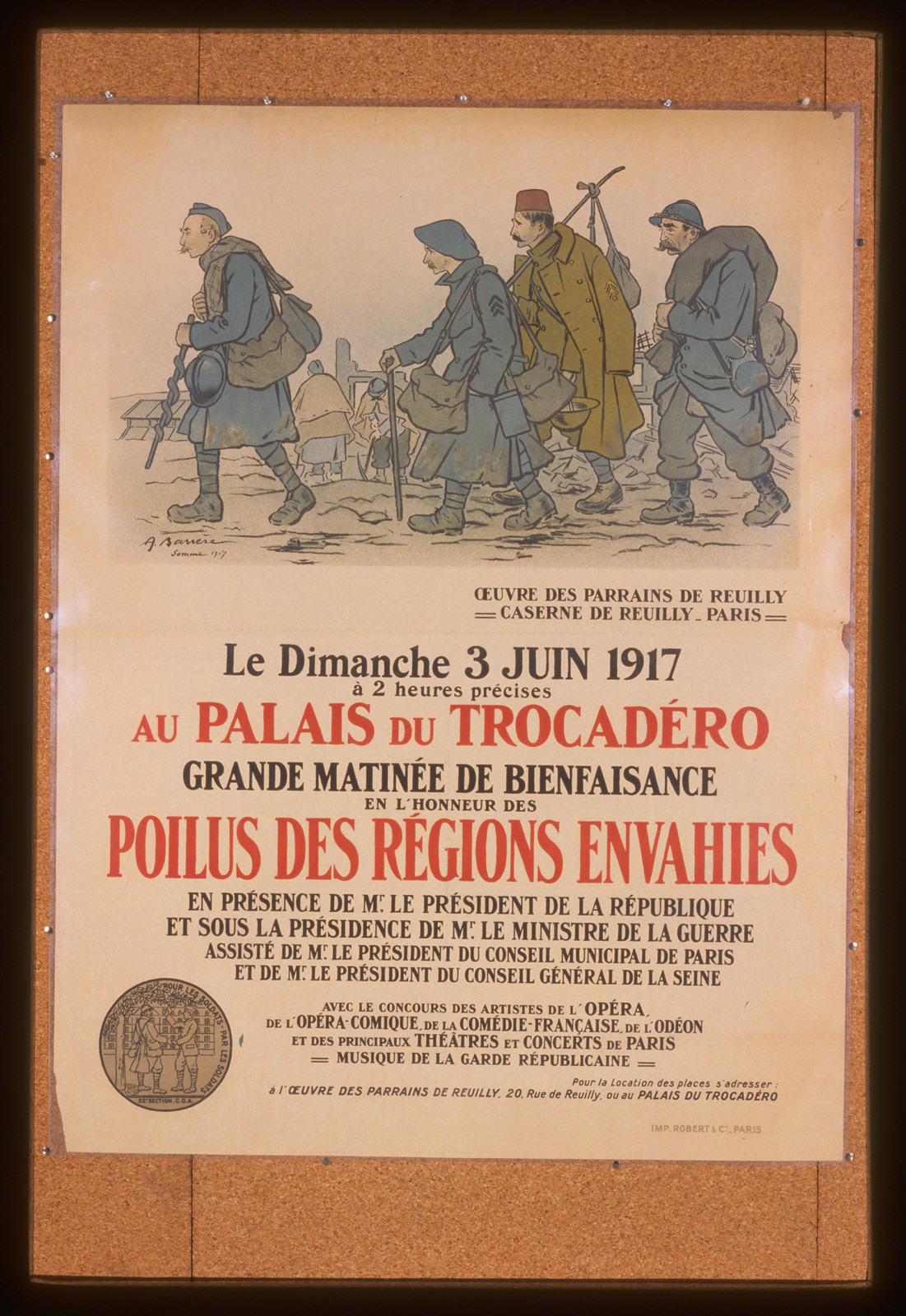 Au Palais du Trocadeacutero. Grande matineacutee de bienfaisance en lhonneur des poilus des reacutegions enhavies, 1917 — vintage poster