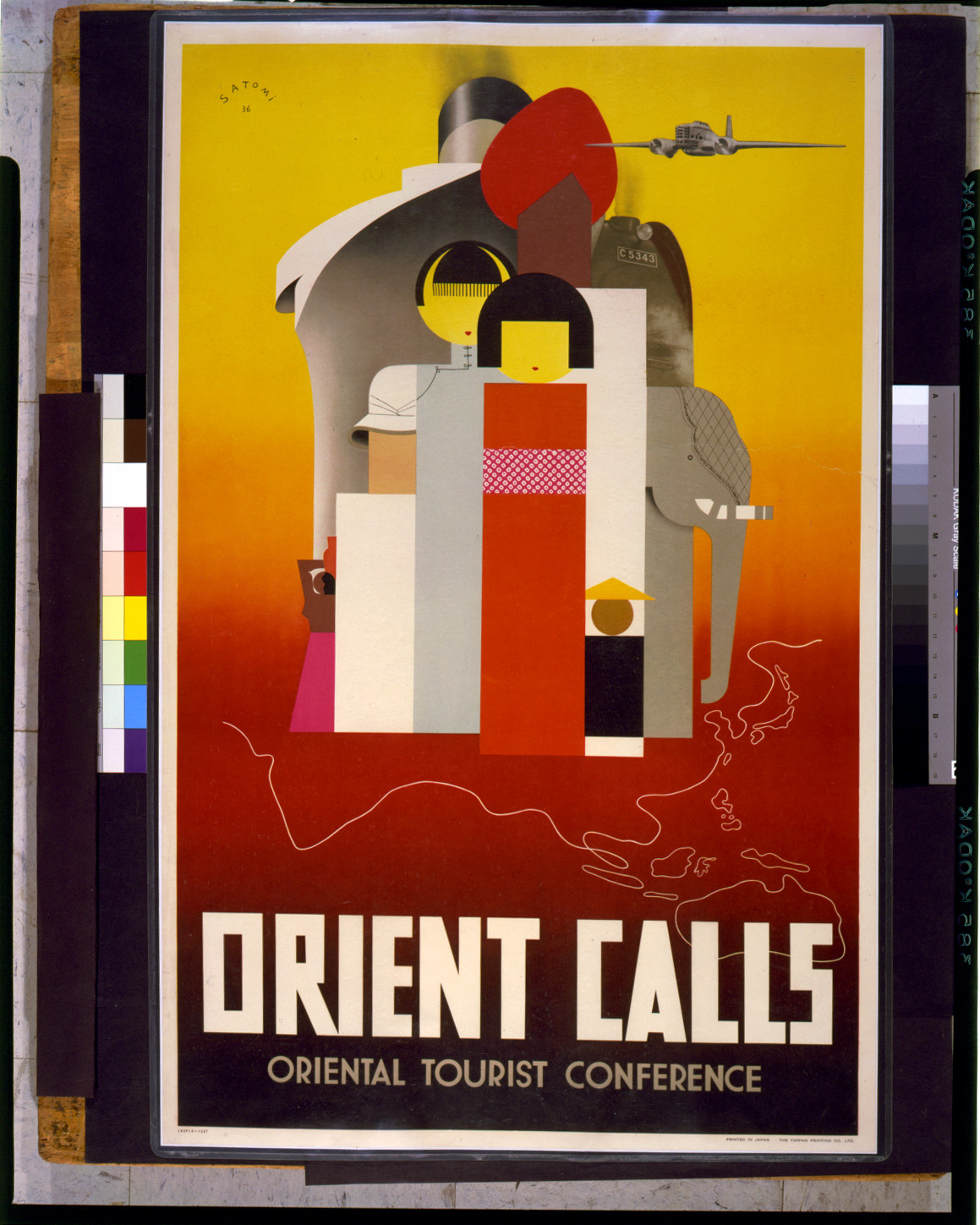 Orient calls / Satomi., [19]36 (Japan : The Toppan Printing Co., Ltd.) — vintage poster