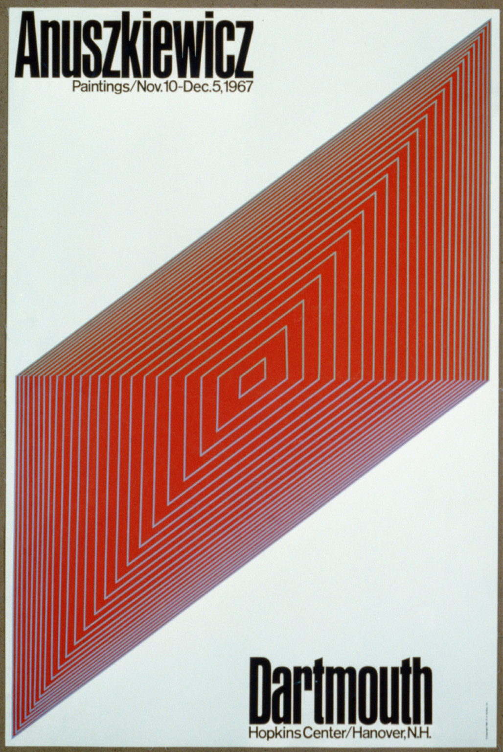 Anuszkiewicz, paintings, Nov. 10 - Dec. 5, 1967. Hanover, N.H., Hopkins Center, 1967 — vintage poster