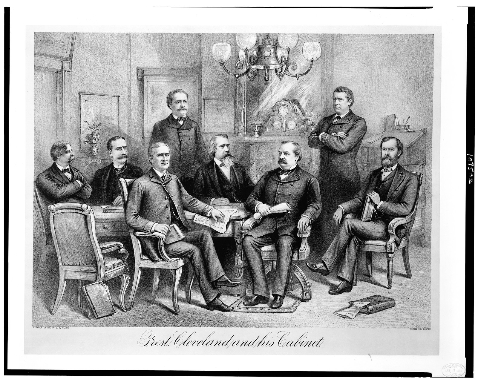 Prest. Cleveland and his cabinet / Forbes Co., Boston., c1885. — antique lithograph