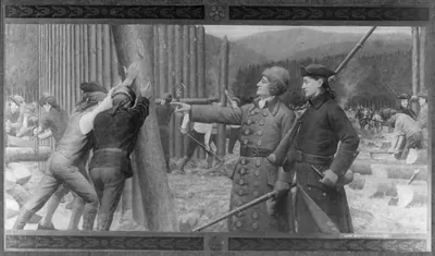 Franklin directing the building of stockade fort