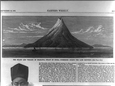 The island and volcano of Krakatoa, Strait of Sunda, submerged during the late eruption