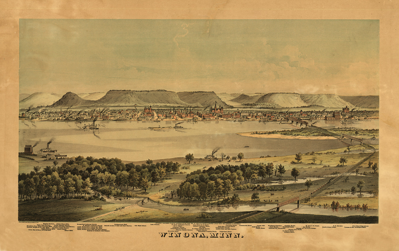 Winona, Minnesota, 1874, 1874 — antique map
