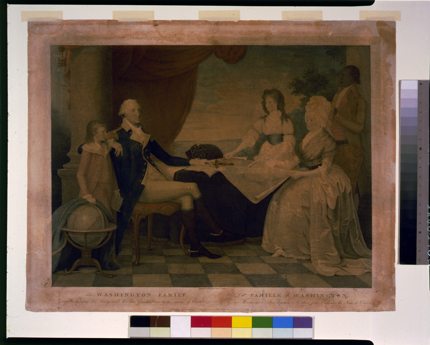 The Washington family--George Washington, his lady, and her two grandchildren by the name of Custis / painted & engraved by E. Savage., Philadelphia : Published by E. Savage & Robert Wilkinson, London, 1798. — antique engraving