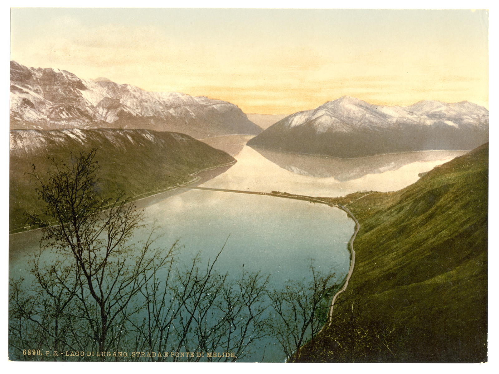 Lugano road and bridge to Melide Tessin Switzerland, [between ca. 1890 and ca. 1900]. — historic print