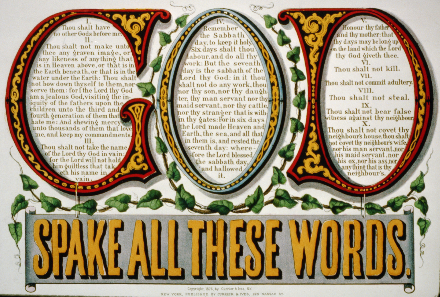 God spake all these words, New York : Published by Currier & Ives, c1876. — antique lithograph