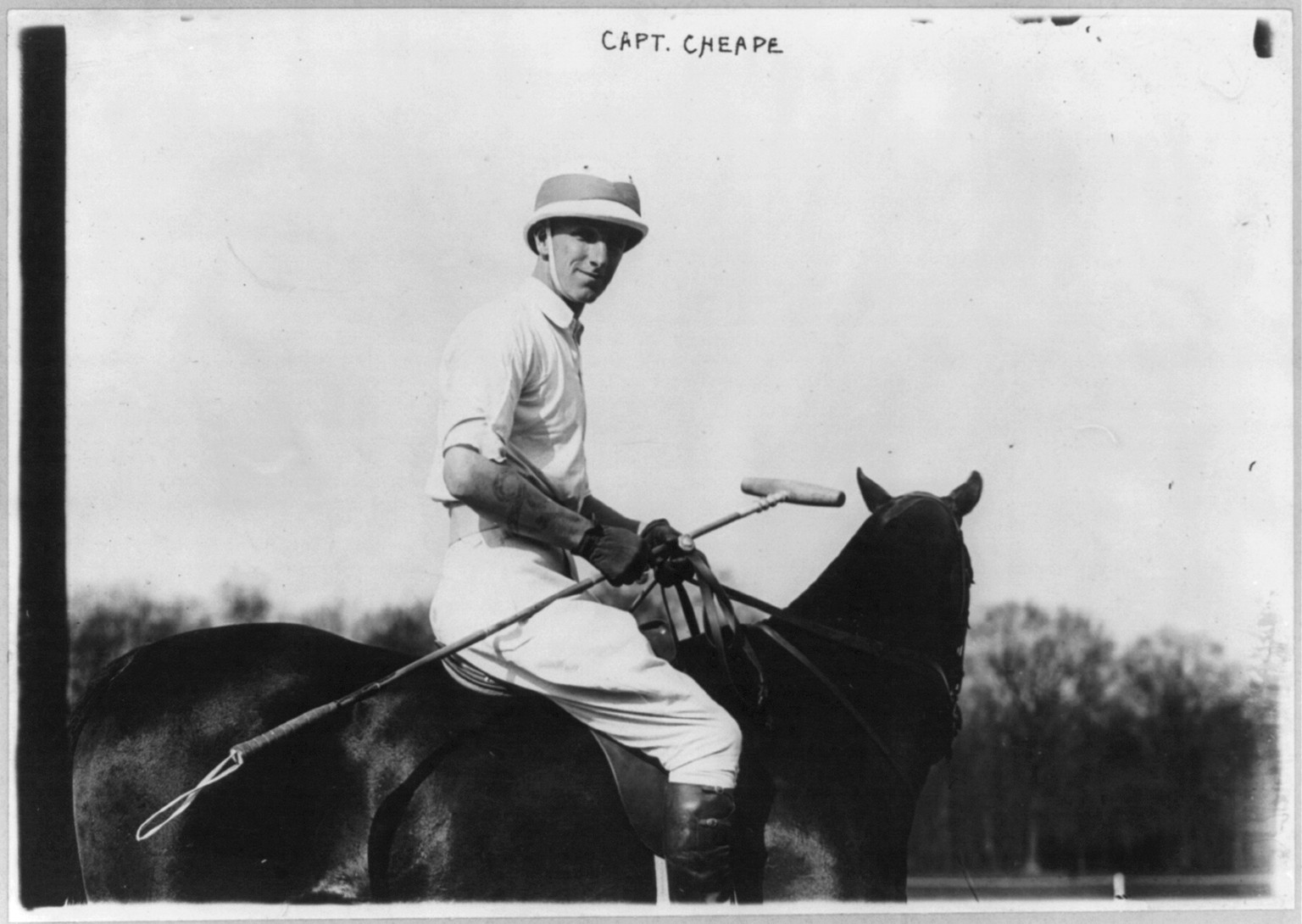 Polo. Player, Capt. Cheape [on horseback], [no date recorded on caption card] — historic photograph