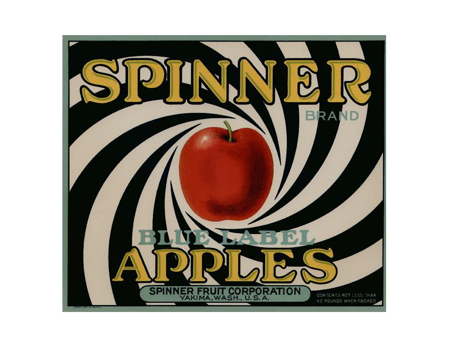 Spinner Brand Blue Label Apples crate label — historic image