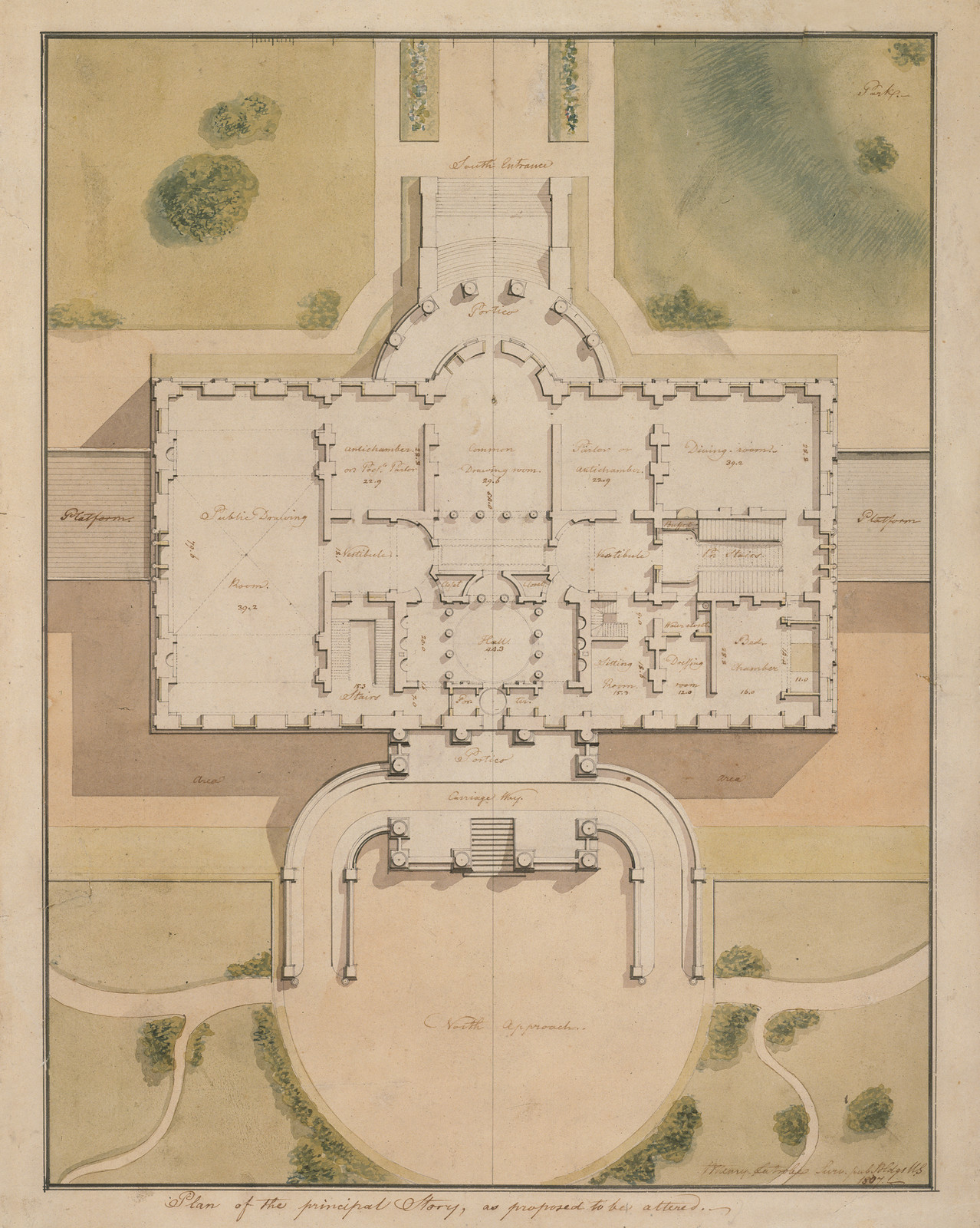 [The White House (President's House") Washington D.C. Site plan and principal story plan]", 1807 — historic drawing