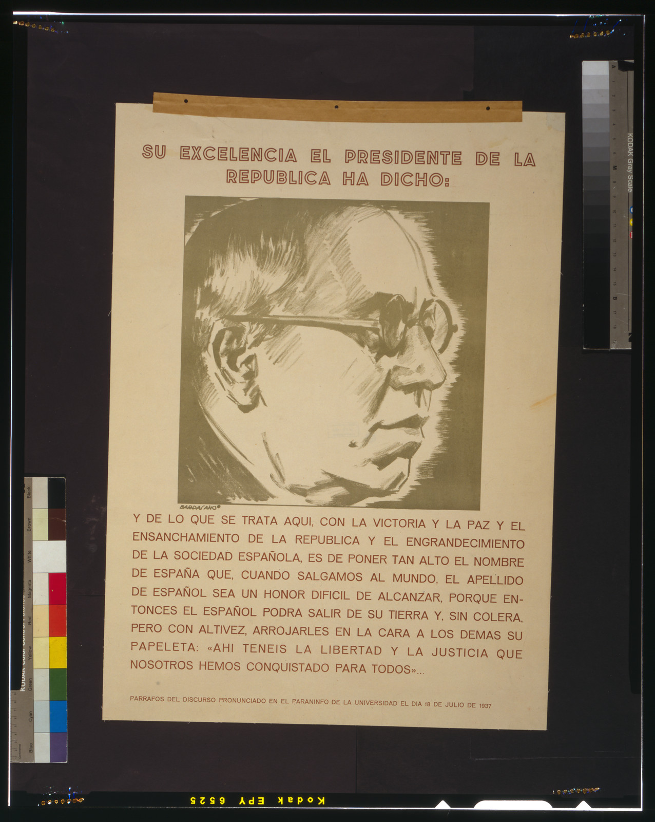 Su excelencia el Presidente de la Republica ha dicho: Y de lo que se trata aqui con la victoria y la paz y el ensanchamiento de la Republica ..., Valencia : Ortega ; Control U.G.T., C.N.T., 1937. — vintage poster
