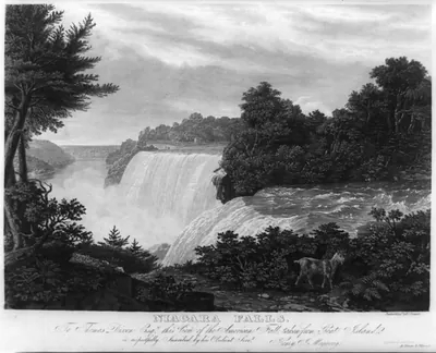 Niagara Falls. To Thomas Dixon esq. this view of the American Fall taken from Goat Island / painted & engd. by W.J. Bennett ; printed by J. Neale.